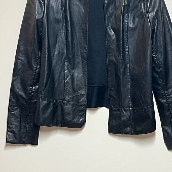 LAMARQUE Melika Black Lamb Leather Open Front Moto Jacket Sz 6 - Picture 3 of 8